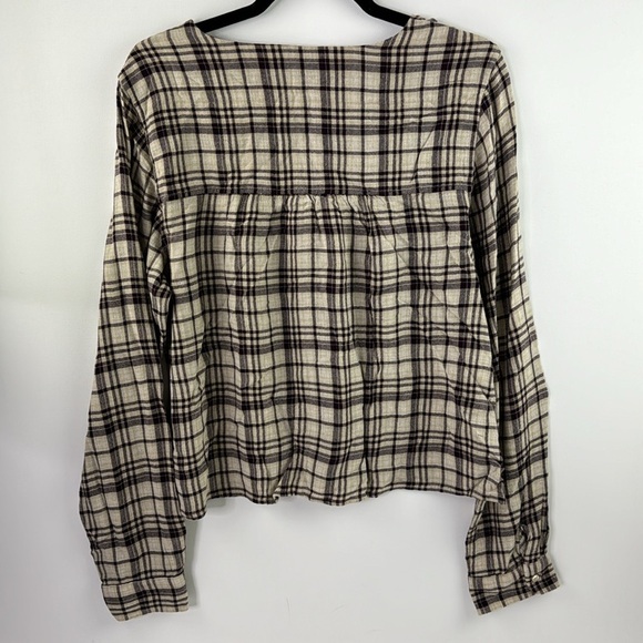 Aritzia Golden by TNA Plaid Cropped Flannel Button Down Shirt Wool Blend size L - Picture 2 of 8